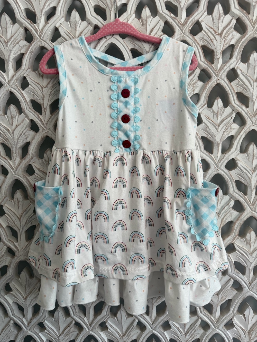 Girls Boutique Rainbow Gingham Dress Size 2 Criss Cross Back